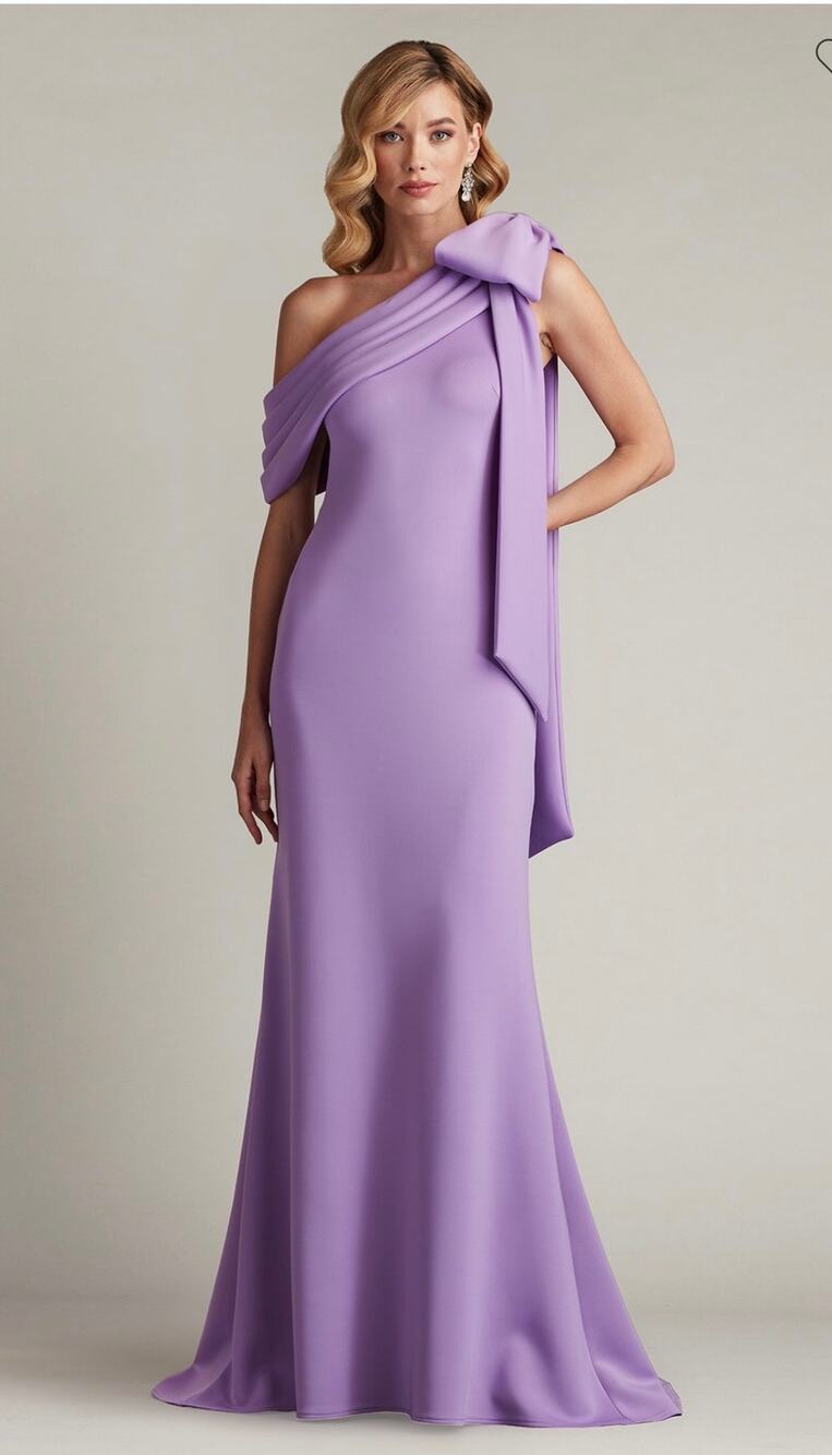 Tadashi Shoji Cassia Bow-Shoulder Crepe Gown - Size 8